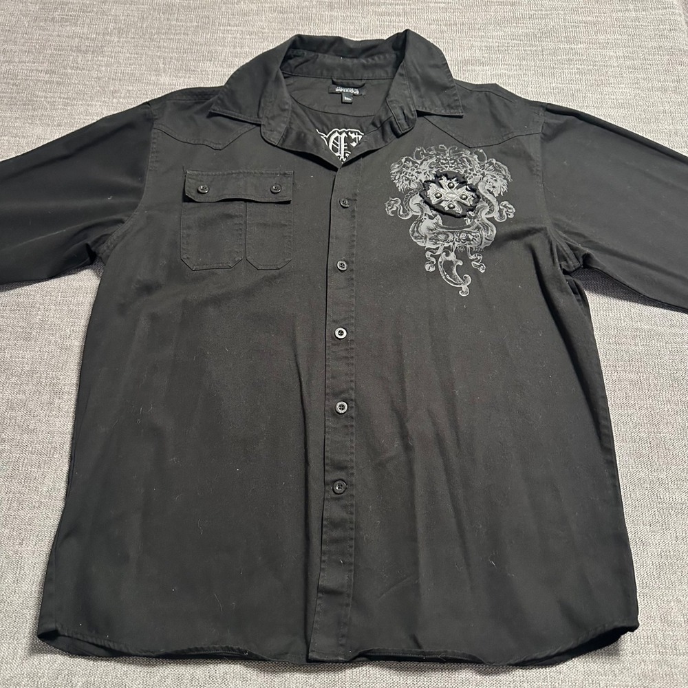 Imperious Button Down Shirt Mens 3XL Black Gothic Winged Cross Studded